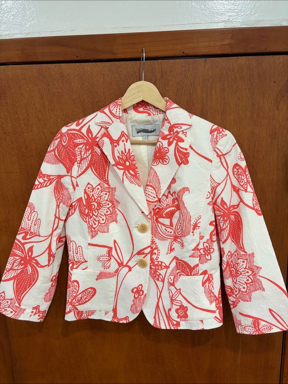 Worth Coral and White Floral Cropped Jacket